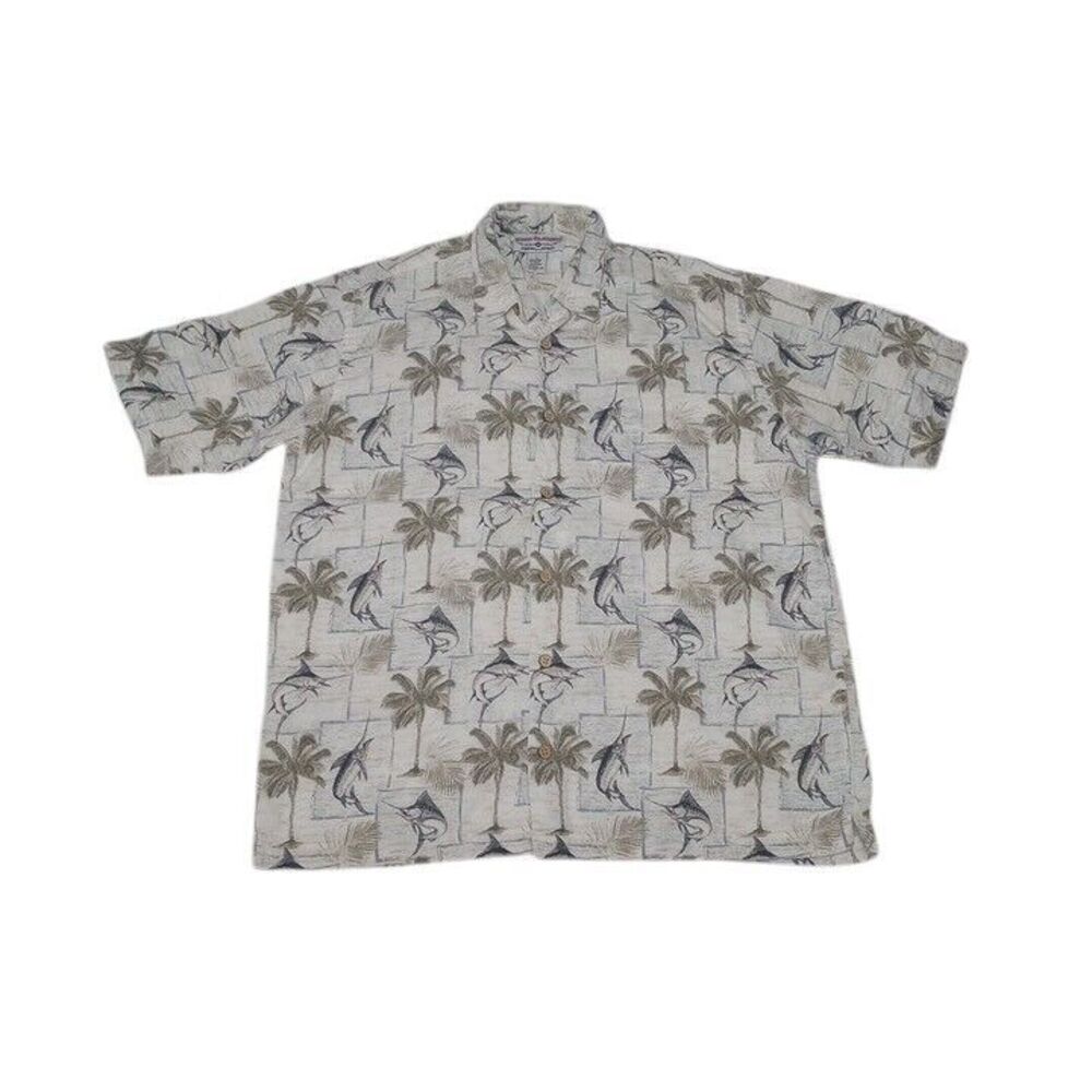 Boca Classics Men's Large Hawaiian Shirt Palm Trees Swordfish‎ Button Up